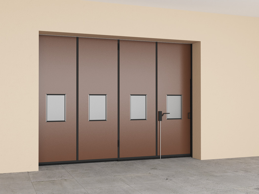 To‘siq yig‘ma holda taqdim etiladi (po‘lat sendvich-panellari, ilgaklar, roliklar, rezina muhrlovchilar, kuchaytiruvchi plastinalar).